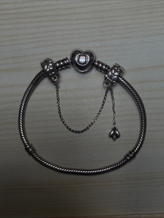 Jewelry - Pandora Sterling Silver Heart Charm Bracelet with Safety Chain Chain
